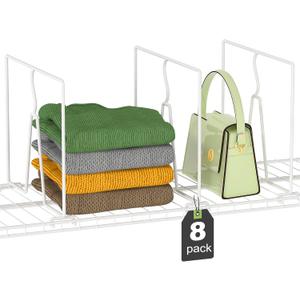 SortNStore Wire Shelf Dividers for Closet: Tall 8 Pack 12-inch Deep Wire Rack Accessories - Adjustable Purse Organizer for Clothes Handbags - Metal Pantry Separators