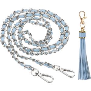 PATIKIL Purse Chain Strap, 47 Inch Leather Chain Straps Purse Strap Replacement Flat Chain Strap with Tassel for Crossbody Bag Handbag Woman, Light Blue/Silver