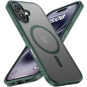 CellEver Strong Magnetic for iPhone 16 Case with Camera Control Capture Button [Camera Protection] [Military Drop Protection] [Compatible with MagSafe] Slim Translucent Matte Cover, Dark Green