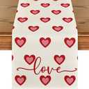 Artoid Mode Love Hearts Valentine's Table Runner, Wedding Kitchen Dining Table Decoration for Home Party Decor 13x90 Inch (Beige/Red)