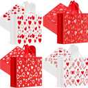 Tenceur 100 Pieces Heart Plastic Gift Bags Red and White Heart Large Shopping Bags with Handle 13'' x 10'' Treat Goodie Merchandise Tote Bulk for Holiday Party Supplies