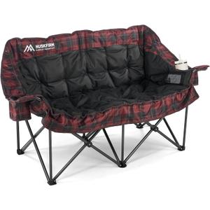 Huskfirm Padded Double Camping Chair, Camping Couch, Black & Red Plaid