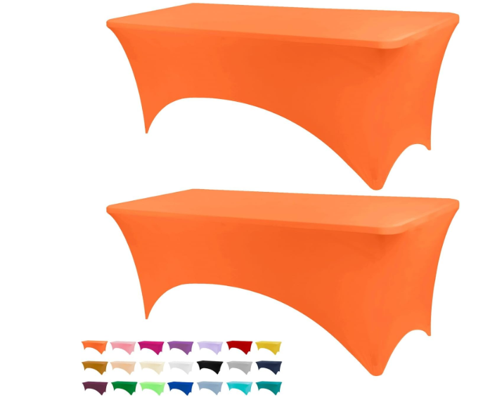 BDDC Table Covers for 6 Foot Tables, 2 Pack Orange Washable and Wrinkle Resistant Stretch Tablecloths Rectangle 6ft for Events, Wedding, Banquets, Parties
