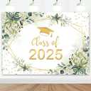 Mocsicka 7x5ft Greenery Graduation Backdrop Class of 2025 Graduate Party Background Green Golden Leaves Congrats Grad Graduation Party Decorations Photography Background