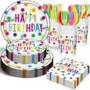 Birthday Plates & Napkins Party supplies - 175Pcs Happy Birthday Paper Plates and Napkins Sets, Disposable Happy Birthday Dots Tableware Set for Boys Girls Party Decorations, Serves 25