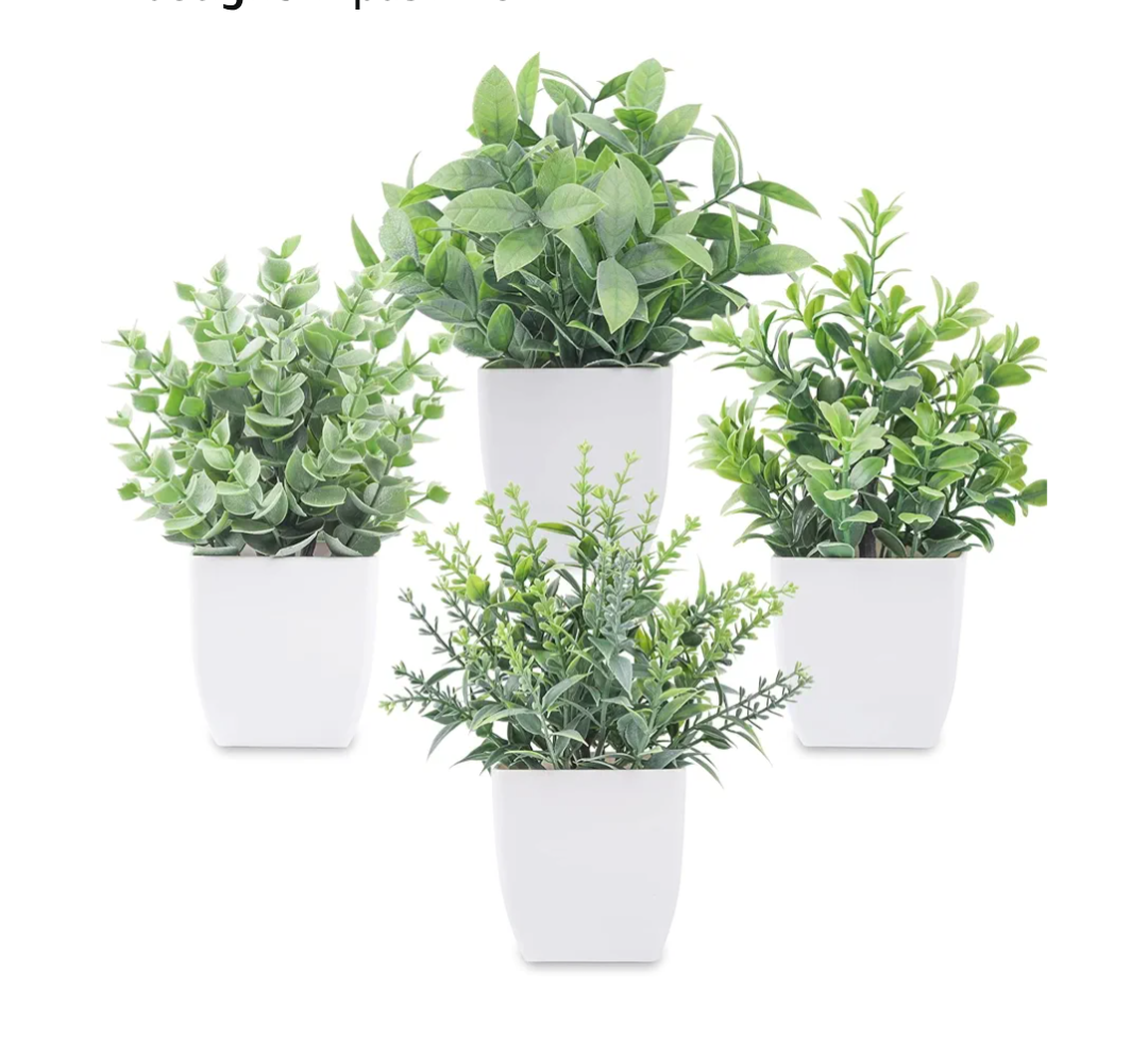 Der Rose 4 Pack Fake Plants Mini Artificial Greenery Potted Plants for Home Decor Indoor Office Table Room Farmhouse Bathroom Decor