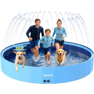 VISTOP 97" Foldable Dog Pool with Sprinkler, Large Hard Shell Pet Swimming Pool, Non-Slip Collapsible Kiddie Pool for Backyard Outdoor Summer Water Play