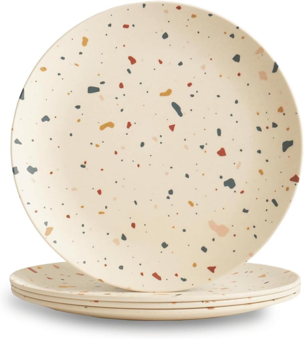 Nook Theory 4 Pack Reusable Bamboo Plates - Non-Toxic Toddler and Kids Plate, Dishwasher Safe, Not Microwavable Dinnerware (Fiesta 8")