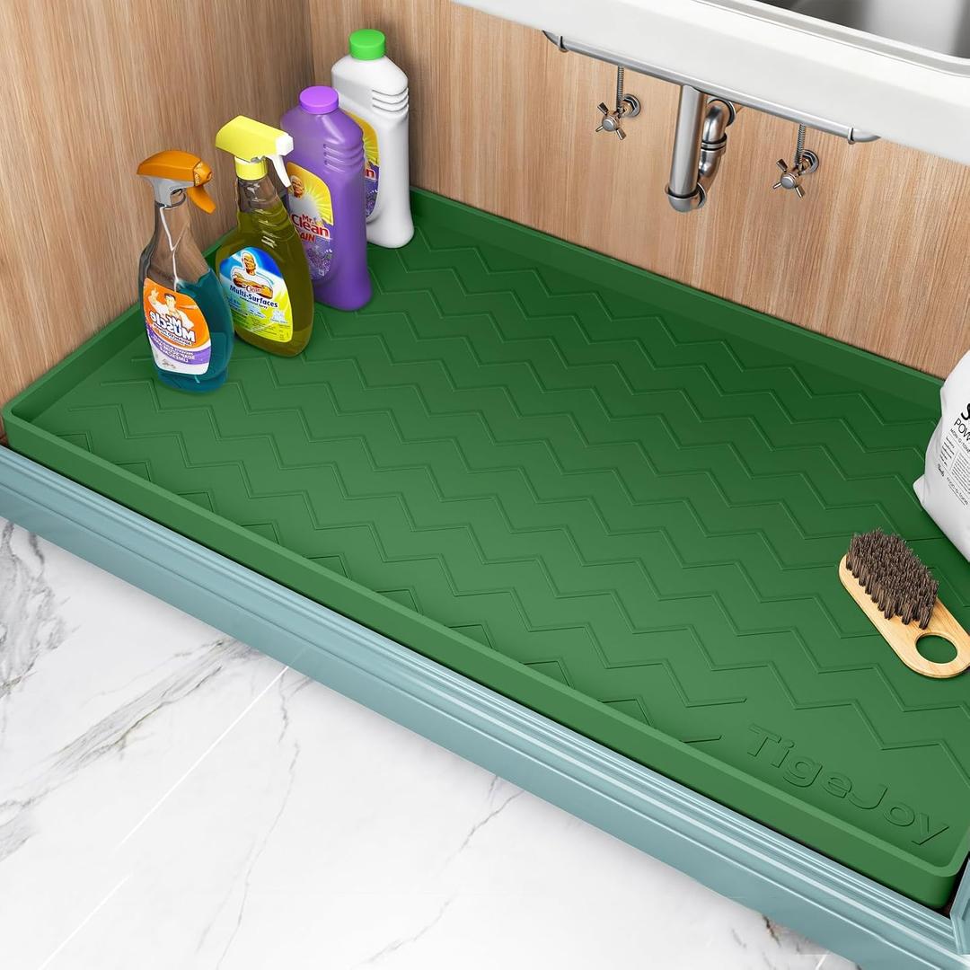 TigeJoy 22" x 19" Under Sink Mats for Kitchen Waterproof, Leak-Proof Silicone Mat Sink Protector and Cabinet Liner, Kitchen Essentials Organizer and Storage, Boot or Shoe Tray, Pet Feeding Mat (Green)