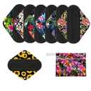 7pcs/Set Reusable Menstrual Pads Including 1pc Mini Wet Bag +6pcs Bamboo Charcoal Cloth Menstrual Incontinence Pads/Reusable Sanitary/Mama Panty Liners (All Randomly Prints)