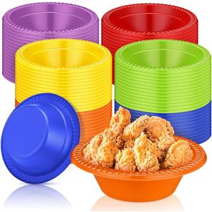 Lallisa 100 Pcs 12oz Rainbow Disposable Plastic Bowls Dessert Cups Ice Cream Snack Salad Soup Food Serving Bowls for Party Favor Picnic