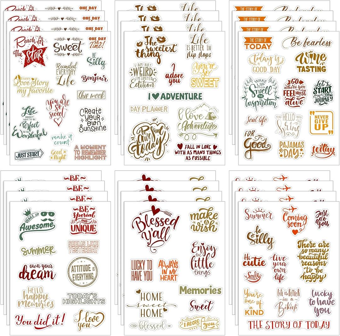 Laumoi 546 Pcs 24 Sheet Scrapbook Stickers Vintage Words Stickers for Journaling Inspirational Nice Words Sentences Waterproof Aesthetic for Family Water Bottles Laptop(Lovely Style)