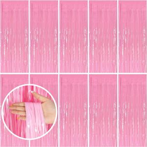 10 Pack Party Backdrop Decorations Pink Tinsel Curtain Party Backdrop Foil Fringe Birthday Decorations Photo Booth Streamer Backdrop Pink Theme Bachelorette Graduation Party Decorations (39.4"W x 78.7"L (Pack of 10))