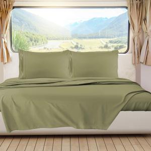 Nestl Sage Green Short Queen Sheets for RV, Hotel Luxury RV Queen Sheets Set, 4 Piece Fitted Bed Sheet Set and Pillowcases, Super Soft, Wrinkle-Free, and Breathable Camper Bedding