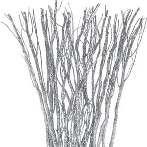 Xinnun 50 Pcs Curly Willow Branches Decorative Dried Willow Vase Filler Tree Branches for Artificial Twigs Sticks for DIY Crafts Christmas Home Decor(Glitter Silver,15.75 Inch)