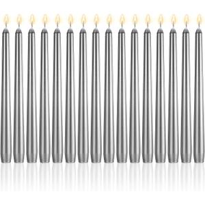MTLEE 16 Pcs 10 Inch Long Tapered Candle Stick Bulk Smokeless Unscented Burning Candlestick Paraffin Wax with Cotton Wick for Dinner Valentine Wedding Birthday Anniversary Party Church(Sliver) (Silver)