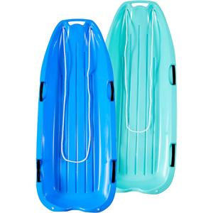 Toboggan Snow Sled for Adults, 48in Plastic Sleds with Pull Rope and 4 Handles, Outdoor Plastic Snow Sled for Kids and Adults