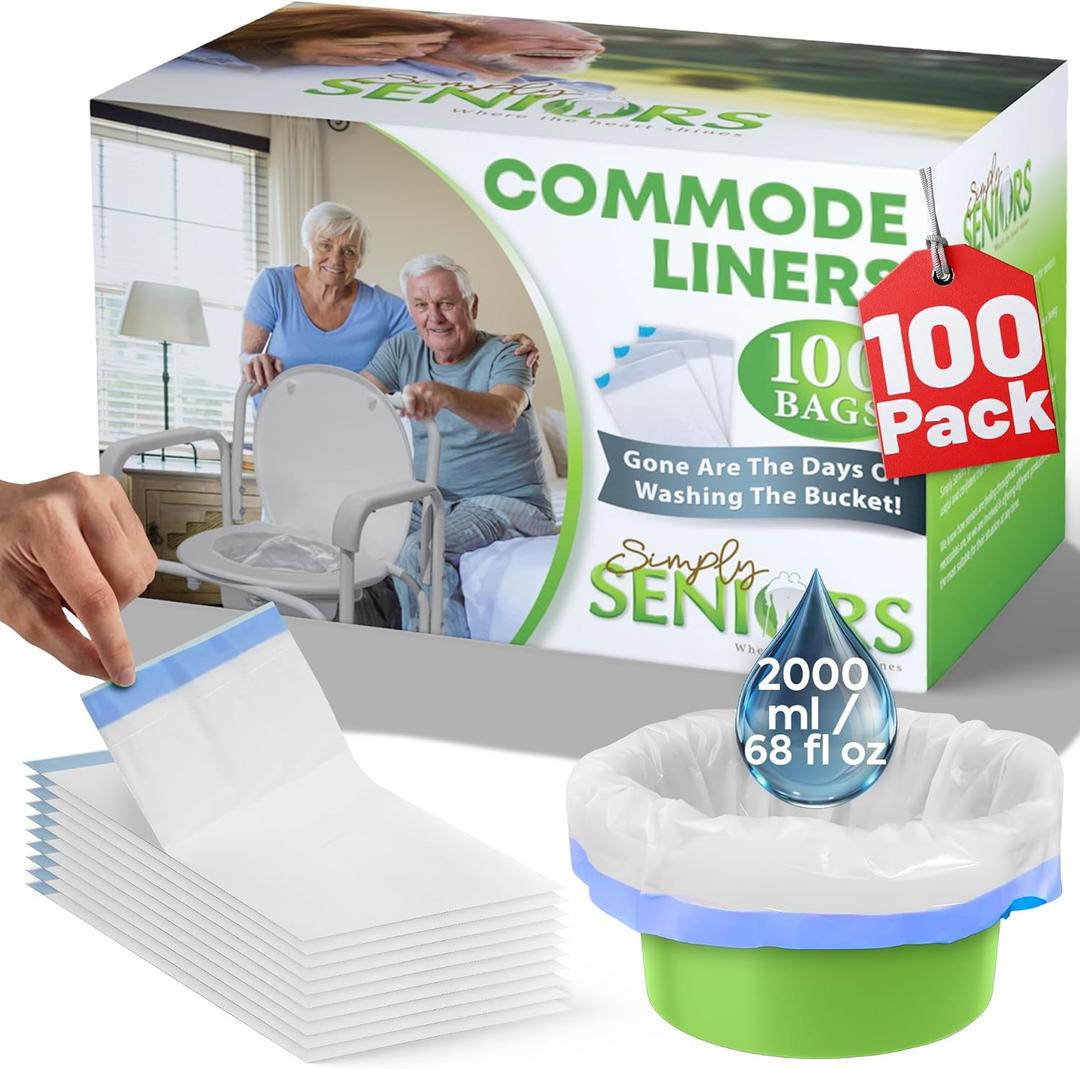 Commode Liners - 100 Strong Portable Commode Toilet Bags - Easy to Use Bedside Commode Liners - Bedside Toilet Potty Liners that Support Dignity of Seniors - No Buckets to Wash - NO Absorbent Pad