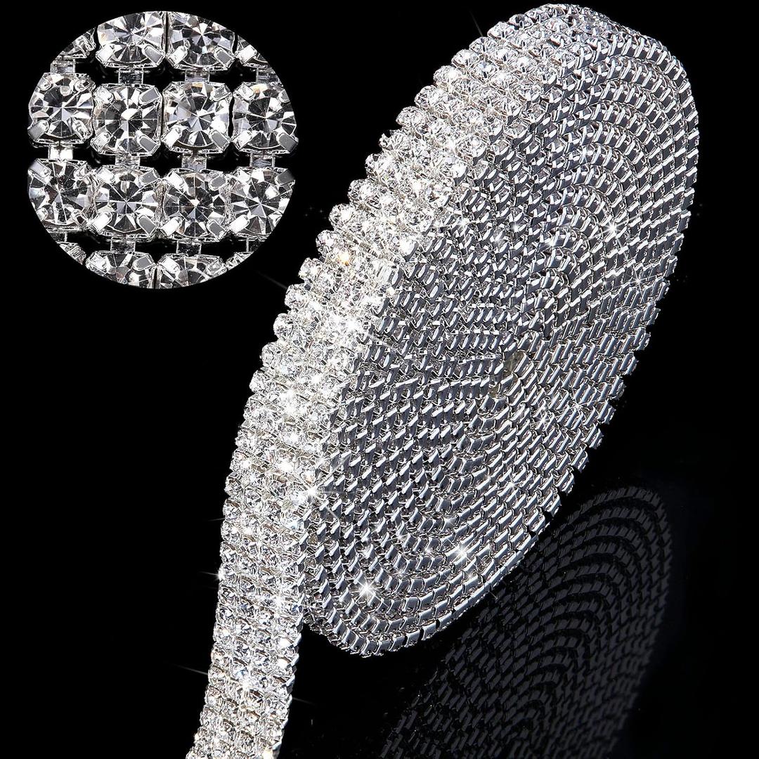 4 Rows Crystal Rhinestone Close Chain with 3 mm Rhinestones Trim Sewing Crafts DIY Jewelry Crystal Chain for Wedding Home Party Crafts Making Decorations (White,3 Yards)