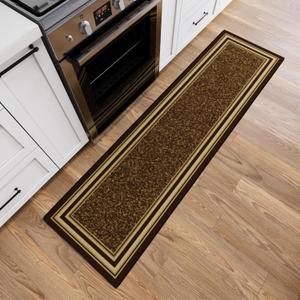 Ottomanson Runner Rug 1'10" x 6' Non Slip Rubber Backed Kitchen Rug for Sink Area, Hallway Carpet Runner, Low Pile Indoor Runner Rug for Laundry Room and Entryway, Border Brown