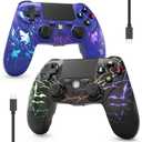 ISHAKO 2 Pack Controller for PS4, Wireless Controller for PS4/Pro/Slim/PC/Mac, Gaming Controller with RGB Lighting, 1000mAh Battery, Double Vibration, 6-Axis Motion Control (Purple&Black, 2Pack)