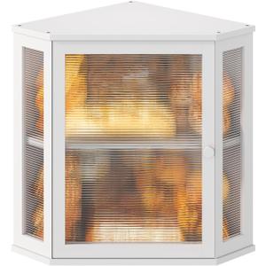 Corner Bread Box for Kitchen Countertop, Farmhouse Style with Acrylic Wavy Door Panel White Counter Bread boxes, Extra Large Food Storage Container