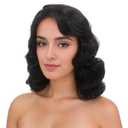 1920s wigs for women Long Flapper Vintage Wig Synthetic Heat Resistant Hair Full Wigs for Halloween Cosplay Costume Party Finger Wave Wigs(Black)