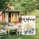 AVOIN colorlife Spring Summer Floral Welcome Garden Flag 12x18 Inch Double Sided Outside, Blue and White Chinoiserie Seasonal Yard Outdoor Flag
