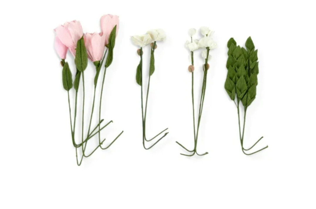 Blue Moon Studio 3D Wall Blooms Décor Peel and Stick Blush Crepe Paper Flowers (Set of 12), by Blue Moon Studio With 4 Erasers