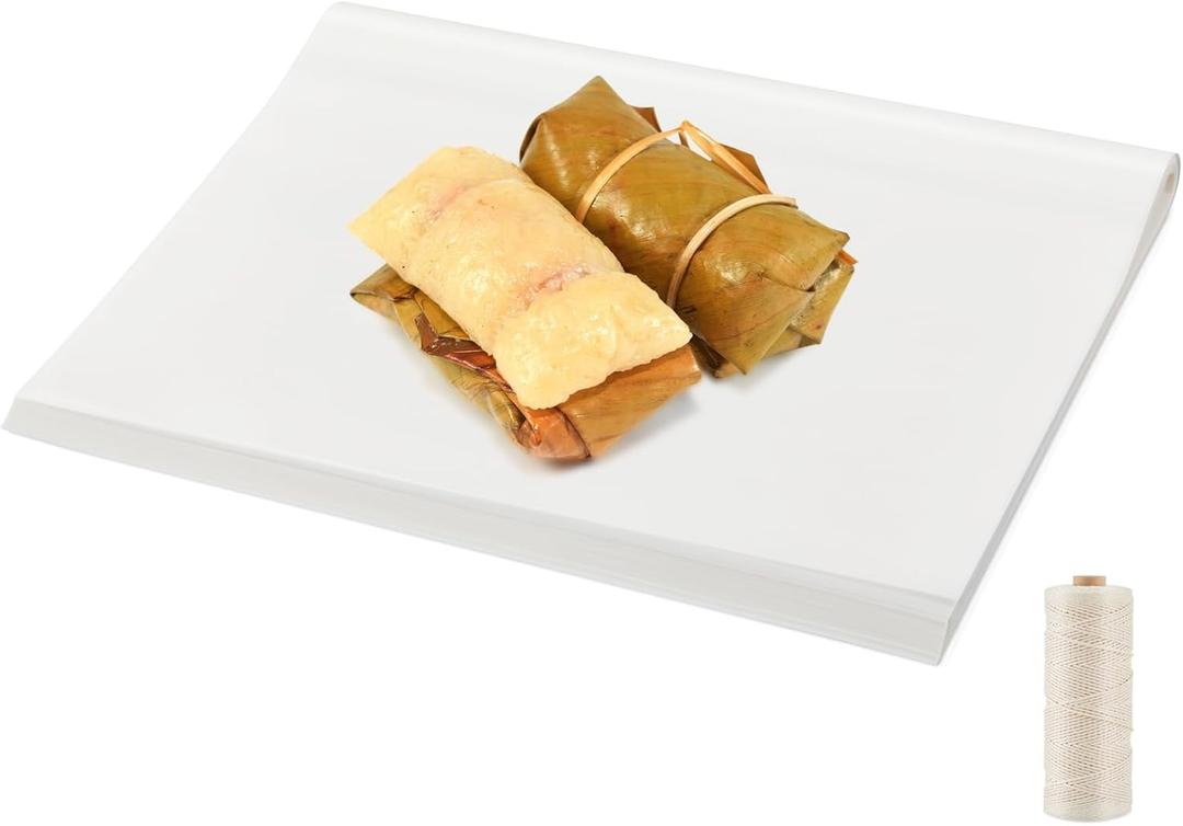 100 Pcs Pasteles Wrapping Paper 12" x 18" Sheets with Butcher String, Disposable Butcher Paper Sheets, Resistant to Grease & Water, for Wrapping Pasteles de Masa, Meat, Food