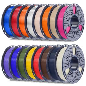 SUNLU PLA+2.0 Filament 1.75mm Bundle, 250g Spool, 16 Rolls, BoneWhite+Midnight+CoffeeBrown+Red+Yellow+OliveGreen+Blue+Orange+Purple+Magenta+Oak+Beige+Transparent Series-Clear+Orange+Red+Blue
