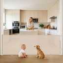 96" Retractable Baby Gates Large Openings, Extra Wide Mesh Dog Gate for Garage Deck Porch, Strong Suction Disc Prevent Crawling Under, 34" Tall Long Safety Gate for Child Indoor Outdoor, Beige