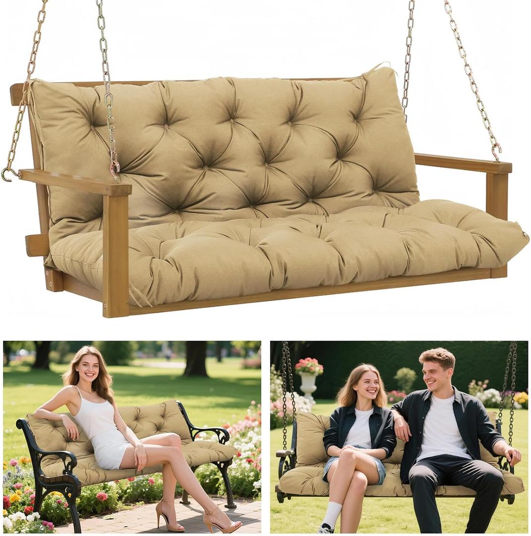 5" Thick Waterproof Porch Swing Cushion 40 x 40 in 3 Seater Replacement Outdoor Swing Cushions with Back Support Patio Swing Cushion for Outdoor Bench Furniture