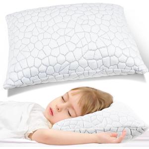 SUPA MODERN Cooling Bed Pillows for Sleeping 1 Pack Shredded Memory Foam Pillows Adjustable Cool Pillow for Side Back Stomach Sleepers Luxury Gel Pillows Toddler Pillow with Washable Removable Cover (Toddler Size (1 Count), Original White)