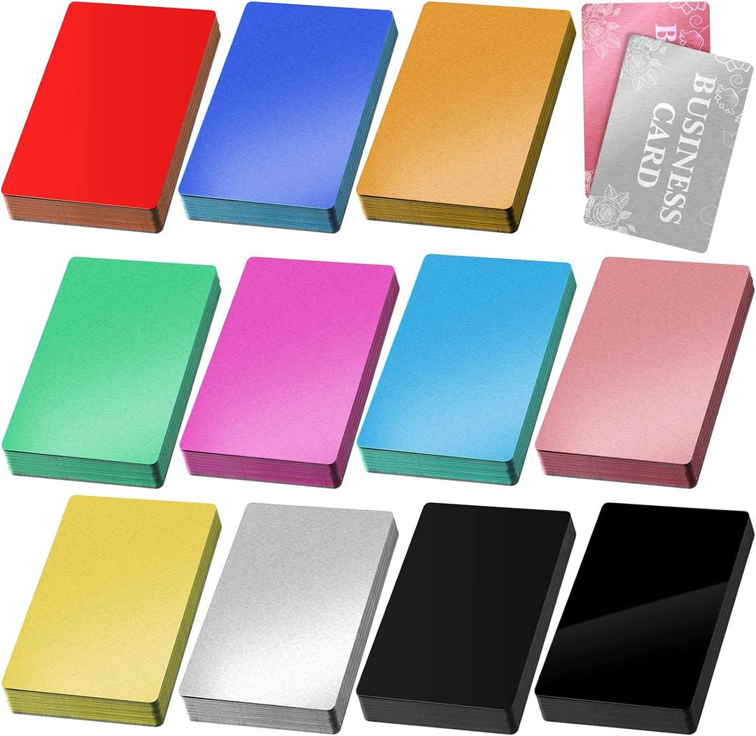 Thenshop 550 Pcs Metal Business Cards Engraving Aluminum Plates for Crafting Multipurpose Metal Sheets for Crafting 0.01 Inch Thick Blank Business Cards for CNC Engraver Laser DIY (Multicolor)