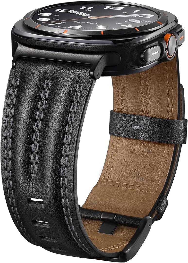 Leather Band Compatible with Samsung Galaxy Watch Ultra 47mm(2025/2024), Genuine Leather Rugged Durable Classic Vintage Handcrafted Outdoor Business Travel Gift Samsung Watch Strap for Men