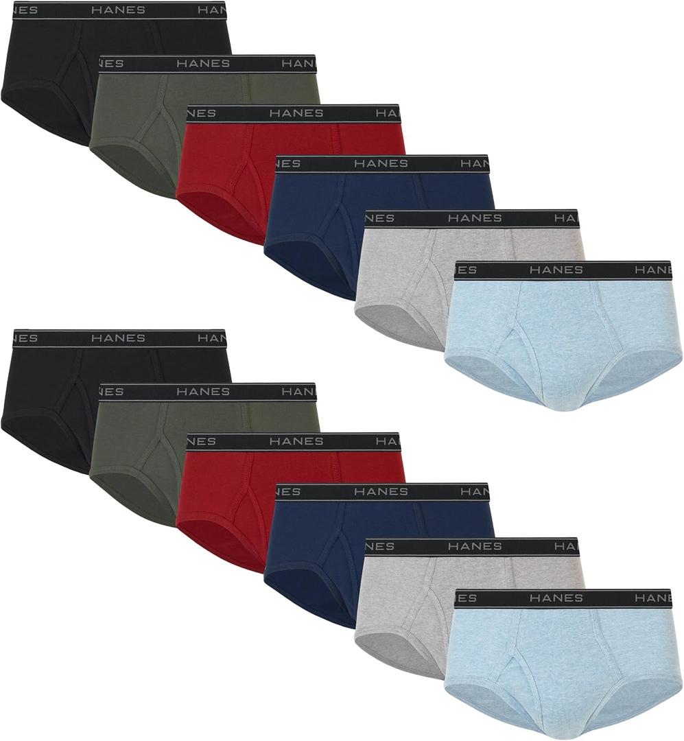 Hanes Men's Underwear Brief Pack, Dyed Cotton Briefs, Moisture-Wicking Underwear for Men, Mid-Rise, 12-Pack, XL