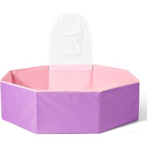 GOGOSO Foldable Ball Pit for Toddlers Large Soft Indoor Outdoor Pop Up Baby Kids Infant Ballpit Big Collapsible Puppy Dog Cat Pits with Basketball Hoop (Balls Not Included) Pink Purple