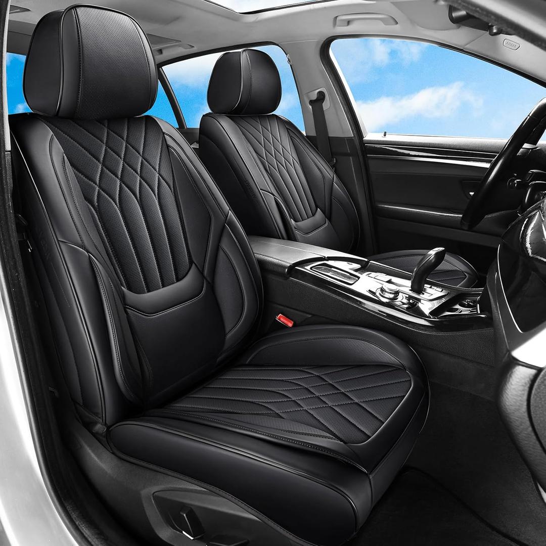 Full Coverage Car Seat Covers Full Set Waterproof, Luxury Leather Automotive Seat Covers Car Seat Protector, Front & Rear Seats Cover Sets Universal Fit for Most Vehicles Sedans SUVs, Black (Full Set, Black)