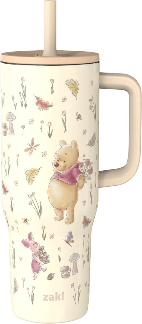 Zak Designs Winnie the Pooh 30oz Spill-Proof Insulated Travel Tumbler | BPA Free, Silicone Straw, Handle, Cupholder Friendly, Dishwasher Safe, For Office, Home, Travel, Work, Gym Fitness