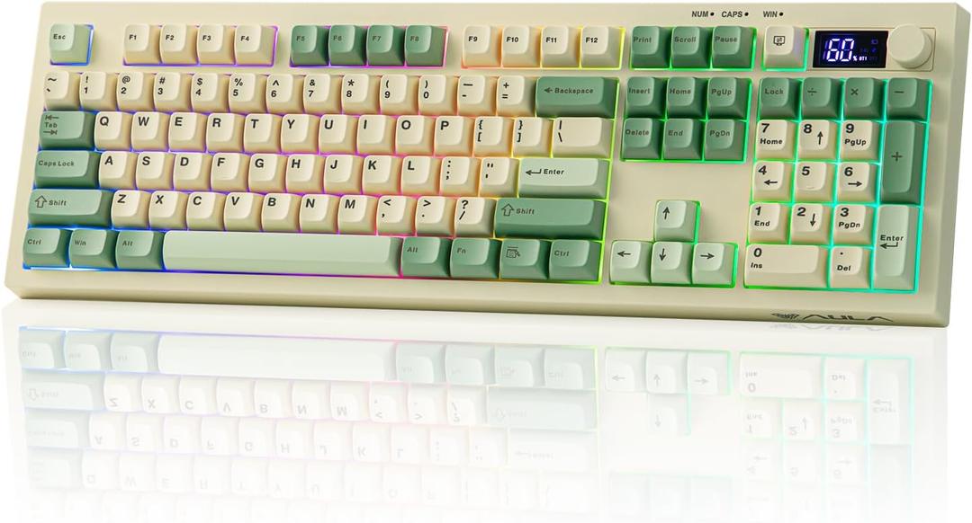 EPOMAKER Aula S102 PRO Membrane Gaming Keyboard with TFT Screen, Volume Knob & Number Pad, BT/2.4G/USB, RGB Backlit, Creamy Silicone Structure, Silent Keyboard for PC Game/Office (Yellow)