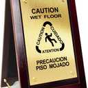 Wooden Wet Floor Sign Warning Sign, Foldable Metal Double-sided Panel, Suitable for Schools, Offices, Hotels, Restrooms, Decks and Other Areas （A few decorative screw caps may fall off, which can be easily fixed with glue）