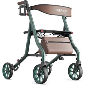 Zero Wobble Rollator Walker with Seat for Seniors, 350lb Capacity, 18" Extra Wide Seat, 8" Wheels & Dual Brake, One-Hand Folds to 9.6", 7-Level Handle Adjustable, Cup Holder & Cane Clip