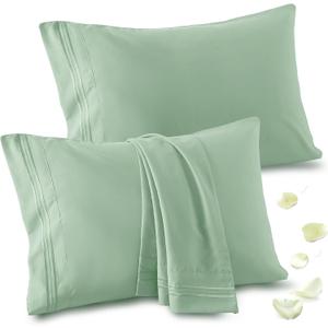 Vonty 2 Pack King Pillow Cases - 20x40 Inch, 1800 Thread Count Microfiber Pillowcases King Size Sage Green Pillow Cases Luxury & Soft Embroidered Bed Pillow Covers with Envelope Closure
