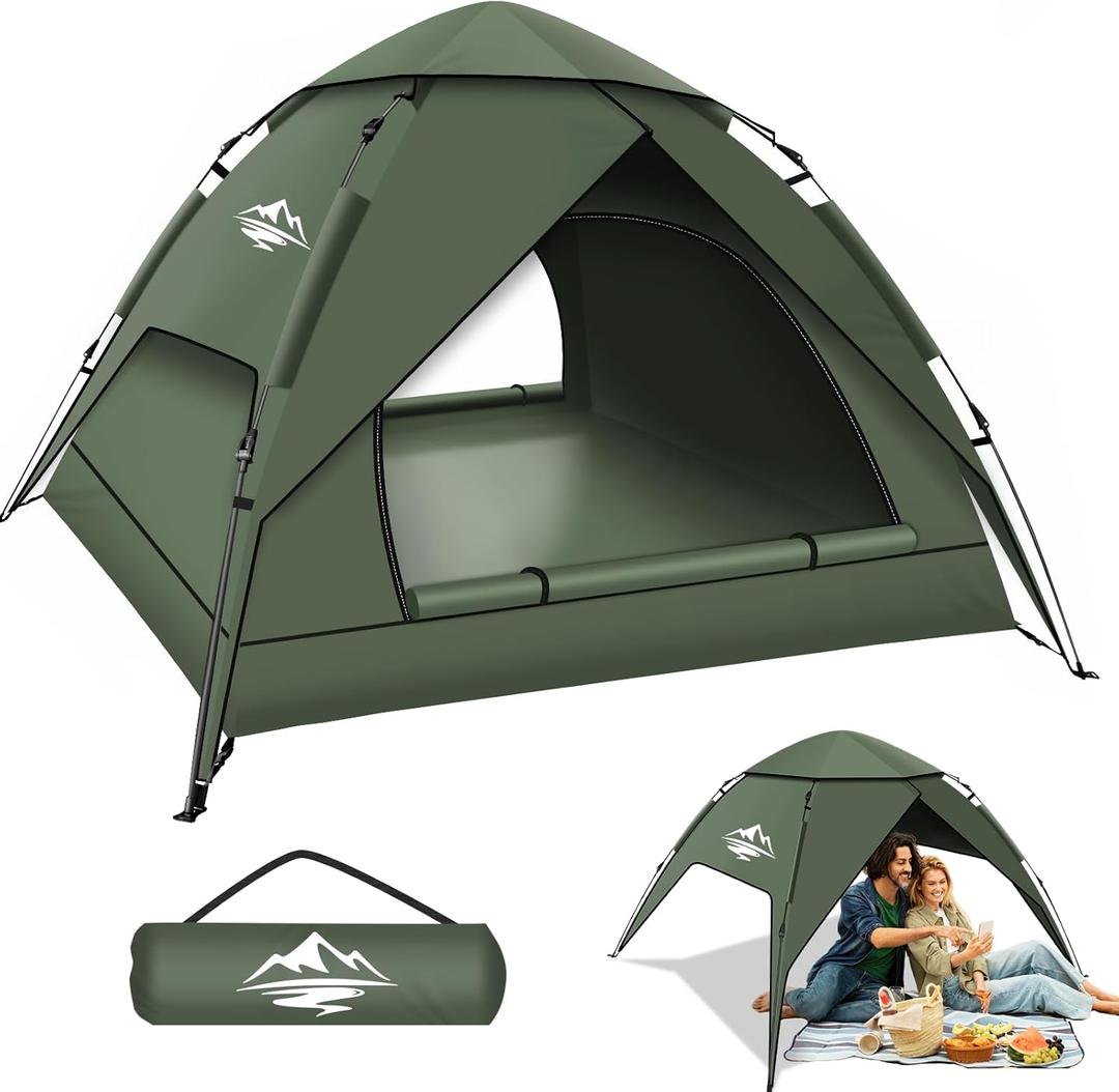 Pop Up Tents for Camping,2-3 Person Tent Easy Setup,Waterproof & Windproof Camping Tents, 60S Instant Double Layer Tent for Trekking, Family, Backpacking (Green)