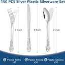150PCS Silver Plastic Silverware - Heavy Duty Silver Disposable Cutlery - Fancy Plastic Utensils Flatware Include 50 Forks, 50 Spoons, 50 Knives for Catering, Parties, Dinners, Weddings