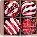 6 Inch Large Red and White Christmas Ball Ornaments Set, 4 Pcs Big Shatterproof Hand-Painted Hanging Bulbs for Xmas Tree, Wreath, Garland, Holiday Party Outdoor Decorations