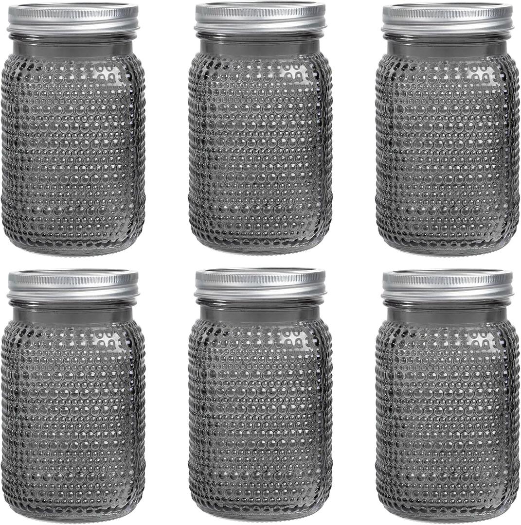WELLIFE Mason Jars 32 oz, 6 Pack Quart Vintage Green Mason Jars Wide Mouth for Pickling, Glass Storage Jars, Canning, Decoration, Fermenting and Food Storage, Non-Slip Design