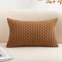 UGASA Soft Corduroy Decorative Pillow Cover 12x20 Inch Boho Striped Oblong Throw Pillow Cover Modern Home Decor for Sofa Living Room Couch Bed Khaki, 2 Piece