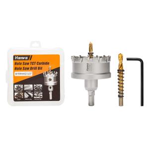 Hole Saw 2-1/2" (64mm) Heavy Duty Carbide with 2 Pilot Drill Bits - Metal Hole Cutter Cuts Stainless Steel, Iron, Copper, Brass, Plastic